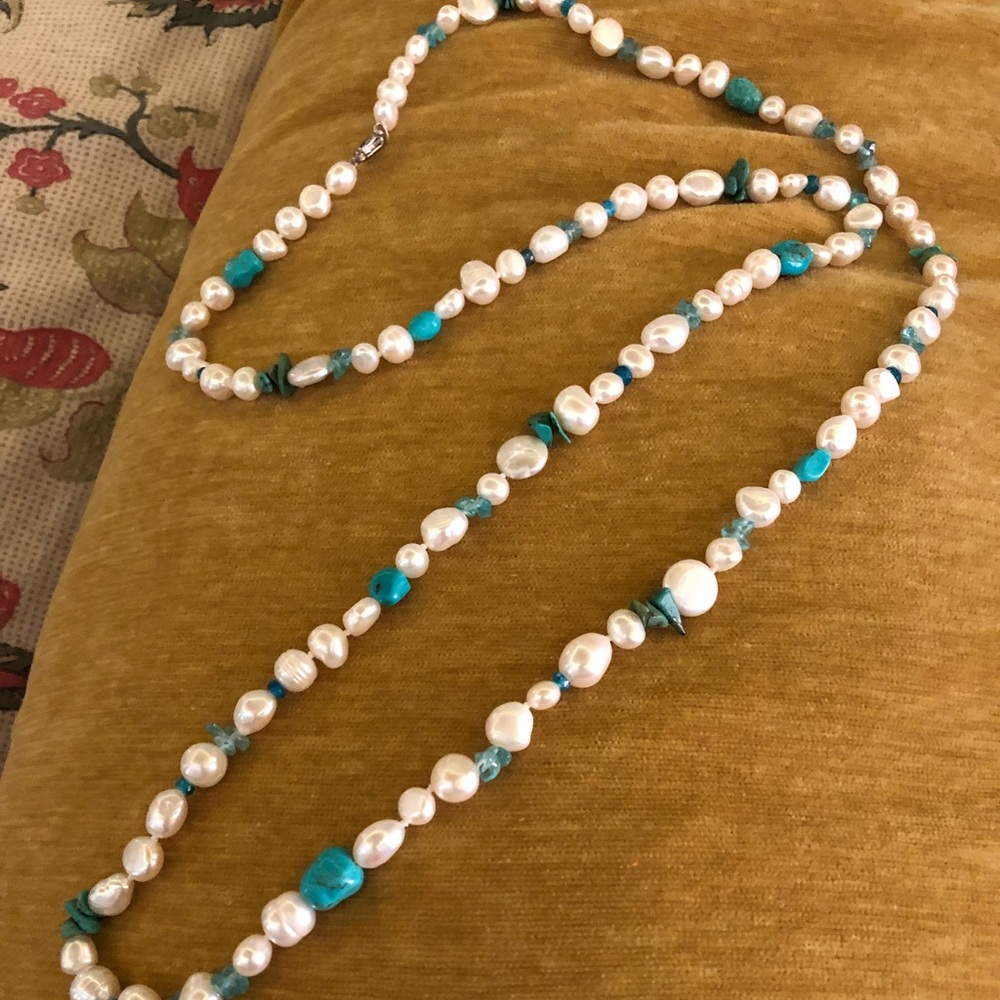 Pearl and Turquoise long necklace